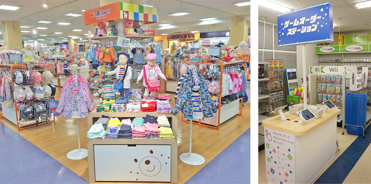(左)「ミキハウス ホットビスケッツ」売り場<イメージ>(右)ゲームオーダーステーション<イメージ>